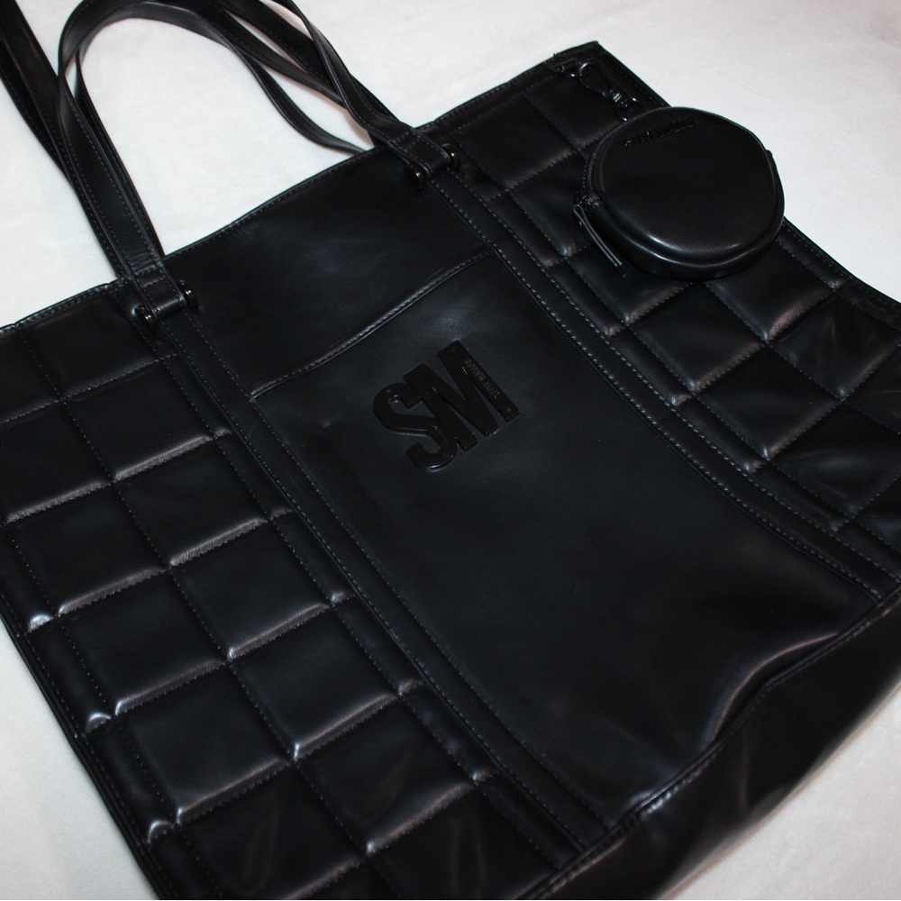 RARE Steve Madden BFRANKLIN Black Large Business Casual Tote Bag Faux Leather